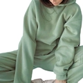 Women's autumn casual oversized two-piece tracksuit in light bean green with hoodie and joggers - Green