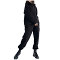 Women's autumn casual black oversized hoodie and matching joggers two-piece tracksuit - Black