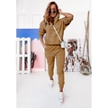 Damen Sportanzug in Camel mit Kapuzenpullover und Jogginghose im minimalistischen Stil - S / Khaki