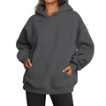 Front view of dark grey oversized hoodie with kangaroo pocket and ribbed cuffs - Dark Gray