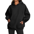 Oversized black hoodie for women featuring a cozy front pocket and drop shoulder design - Black