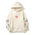 Off-white hoodie with red heart print and bold letter graphics on the sleeves - M / Off White