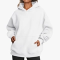 Oversized white fleece hoodie with drawstring hood and front kangaroo pocket - White