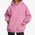 Women's oversized pink hoodie with kangaroo pocket and ribbed cuffs for casual wear - Pink