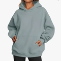 Oversized light blue-grey hoodie for women with drop shoulder and kangaroo pocket - Blue-Grey