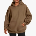 Women's oversized brown hoodie with kangaroo pocket and dropped shoulder silhouette - Light Coffee