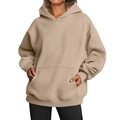 Oversized khaki pullover hoodie for women with kangaroo pocket and ribbed cuffs - Ginger Yellow