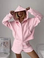 Ensemble sweat à capuche rose deux pièces avec sweat zippé court et short à taille haute - S / Rose