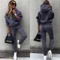 Women's dark grey hooded tracksuit featuring drop-shoulder hoodie and matching sweatpants - S / Top And Bottom / Dark Gray