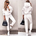 Women's white two-piece sweatsuit with long sleeve hoodie and matching joggers - White