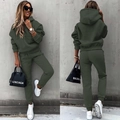 Women's dark military green long sleeve cropped hoodie and joggers sports two-piece set - S / Top And Bottom / Dark Green