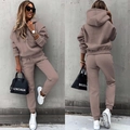 Front and back view of a mocha-colored heavy knit hoodie and matching jogger sweatpants set - S / Top And Bottom / Camel