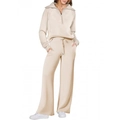 Completo due pezzi da donna con felpa beige con zip e pantaloni sportivi a gamba larga - Albicocca
