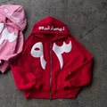 Y2K streetwear zip-up hoodie featuring oversized foam puff print in red and pink colors - M / Red