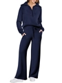 Completo sportivo blu navy da donna con felpa a zip e pantaloni larghi a gamba larga - Blu scuro