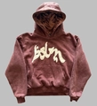 Detail eines burgunderfarbenen Hoodies mit Satinfutter und weißer Stickerei - XS / Kaffee-Oberteil