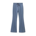 Dettaglio di pantaloni svasati blu con coulisse elastica in vita e cuciture a pieghe frontali - XS / Pantaloni Blu Reale