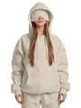 Detail of oversized sand beige hoodie showing the integrated eye mask feature on the hood - S / Tops / Apricot