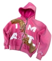Pink oversized Y2K hoodie with I AM ART embroidery and distressed washed vintage details - S / Rose Red