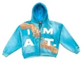 Y2K Hip Hop washed blue zip-up hoodie featuring white I AM ART lettering and hand art - S / Emerald Blue