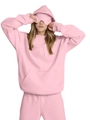 Detailweergave van de roze hoodie-set met bijpassend slaapmasker en capuchon met trekkoord - S / Tops / Roze