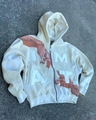 Cream Y2K hoodie with brown hand print and I AM ART embroidery details - Apricot