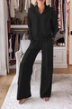 Damen Loungewear-Set in Schwarz mit V-Ausschnitt Oberteil und weiter Hose, zweiteilig - S / Schwarz