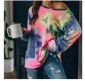 Oversized long sleeve tie-dye loungewear top in pink and blue pastel shades - S / Multicolor Tie-Dye