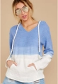 Women's long sleeve hoodie in blue and white gradient with drawstring and kangaroo pocket - S / Blue White Gradient