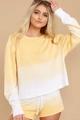 Women's casual lounge set with yellow dip-dye long sleeve hoodie and drawstring shorts - Yellow Top