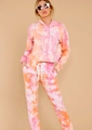 Women's warm tie-dye loungewear set featuring short hoodie and elastic jogger pants - S / 2-Piece Set (Top + Pants) / Pink Tie Dye