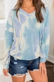 Women's blue tie-dye hoodie and ripped denim shorts two-piece casual lounge set - S / Blue Tie Dye