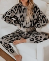 Conjunto de loungewear con estampado de leopardo para mujer con sudadera y pantalón de punto - S / Estampado de Leopardo