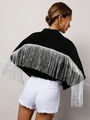 Women's black washed denim jacket with silver fringe tassels on back and sleeves - M / Black