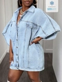 Oversize light blue denim sleeveless vest with metal buttons and cargo pockets for women - S / Light Blue