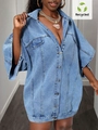 Oversized medium blue wash denim vest jacket with recycled polyester fabric - S / Natural Eco Fabric