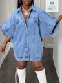 Light blue denim oversized sleeveless jacket with metal buttons and street style - S / Coolmax Original Blue