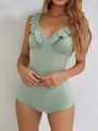 Elegante bañador de una pieza verde menta con escote en V con volantes y ajuste ceñido - XS / Verde