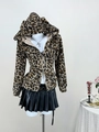 Dames hoodie met luipaardprint van imitatiebont met kattenoren en ritssluiting - S / Bruine Luipaard
