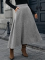 Detailed texture of grey wool blend A-line skirt with heavy drape for autumn - S / Gray
