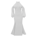 Detail of white halter neck evening dress featuring front cutout and puff sleeves - S / White