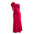 Detalle de vestido de noche rojo de un hombro con volantes elegantes y silueta de sirena - M / Rojo