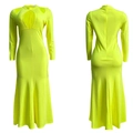 Neon yellow long sleeve dress with high neck cut-outs and fishtail hem front back view - S / Yellow