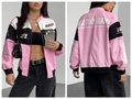 Veste de course rose et noire avec imprimés de lettres et design bicolore sport - Rose