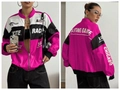 Veste de course pour femme rose et noire avec imprimé Chicago et col montant - Rose rouge
