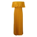 Elegante abito lungo a pieghe dorato con spalle scoperte e scollo a balze da donna - S / Giallo Zenzero