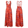 Detailed front and back view of a paisley print halter neck wide-leg jumpsuit - S / Red