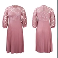 Detailed lace embroidery and pleated skirt texture of this elegant mauve dress - Pink with Belt