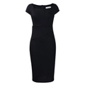Détail du col carré et de la couture asymétrique à la taille d'une robe noire ajustée - Noir