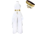 Elegante witte geplooide halterset met een getextureerde gouden kwastjesriem voor dames - S / Wit